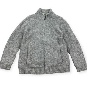 LL Bean Sweater Men's Large Tall Gray 100% Wool Plaid Lined Jacket Mock Neck